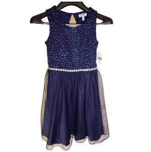 Girls Dark Blue Party Dress Size 10